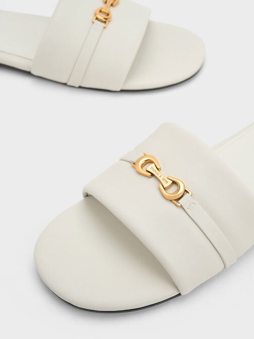 Metallic Accent Round-Toe Slide Sandals, Chalk, hi-res