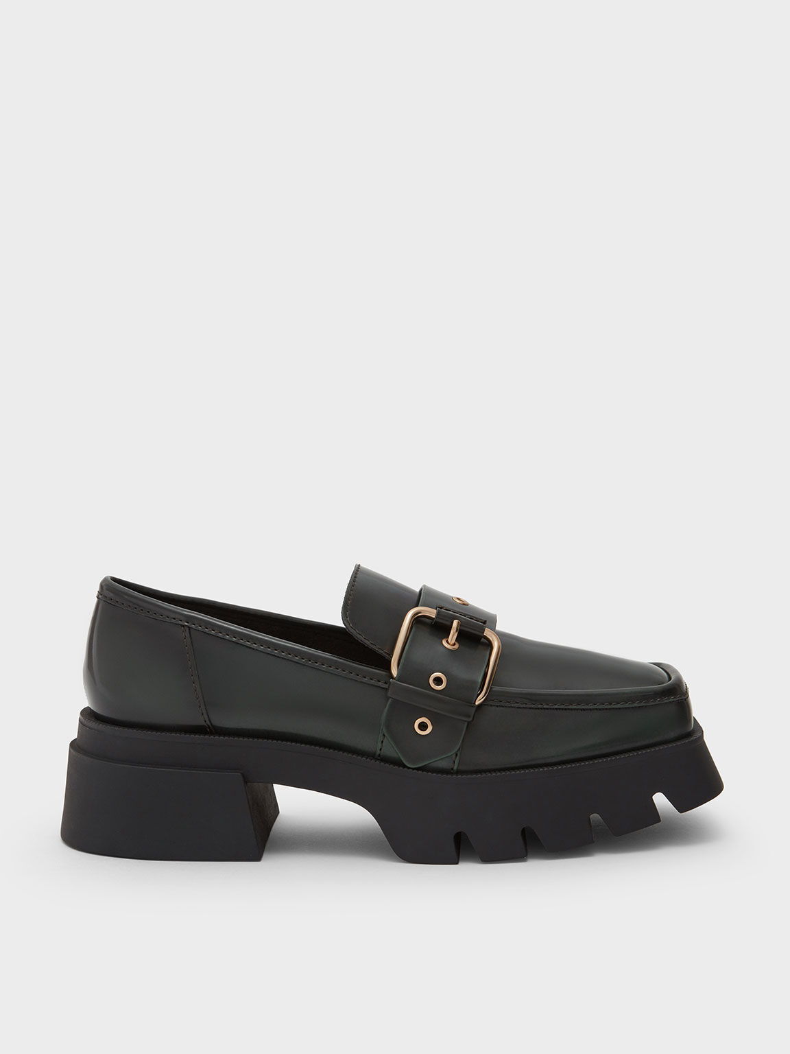Green Fay Buckled Chunky Penny Loafers 