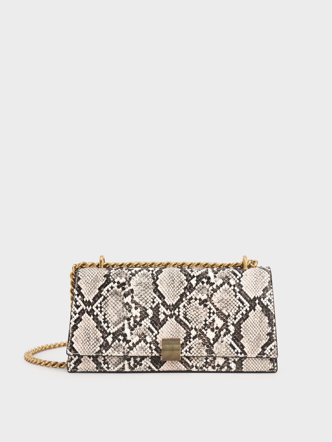 Chalk Chain Strap Snake Print Trapeze Shoulder Bag CHARLES & KEITH