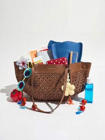 Calla Woven Tote Bag, Chocolate, hi-res