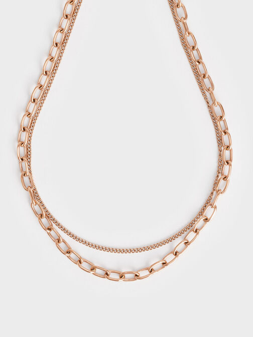 Double Chain Necklace, Rose Gold, hi-res