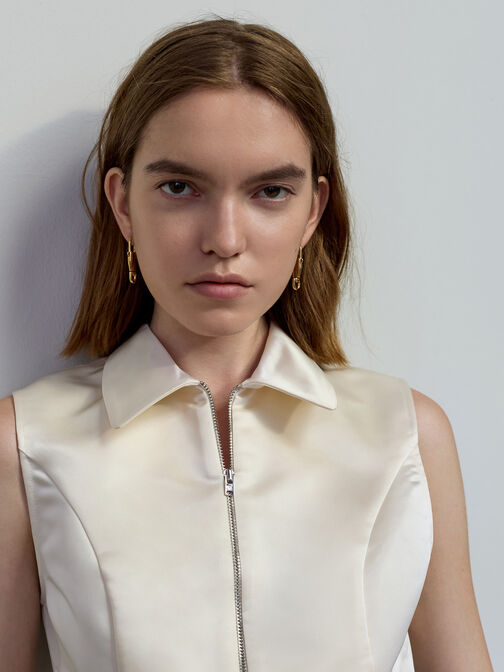 Delfina Lock-Buckle Earrings, Gold, hi-res