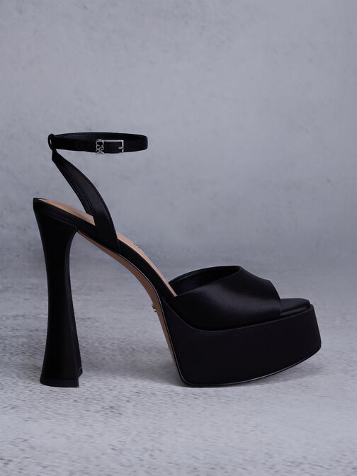 Michelle Recycled Polyester Platform Sandals, Black Textured, hi-res