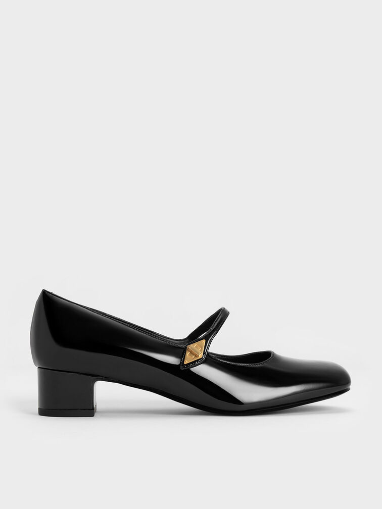 Metallic Accent Mary Jane Pumps, Black Patent, hi-res