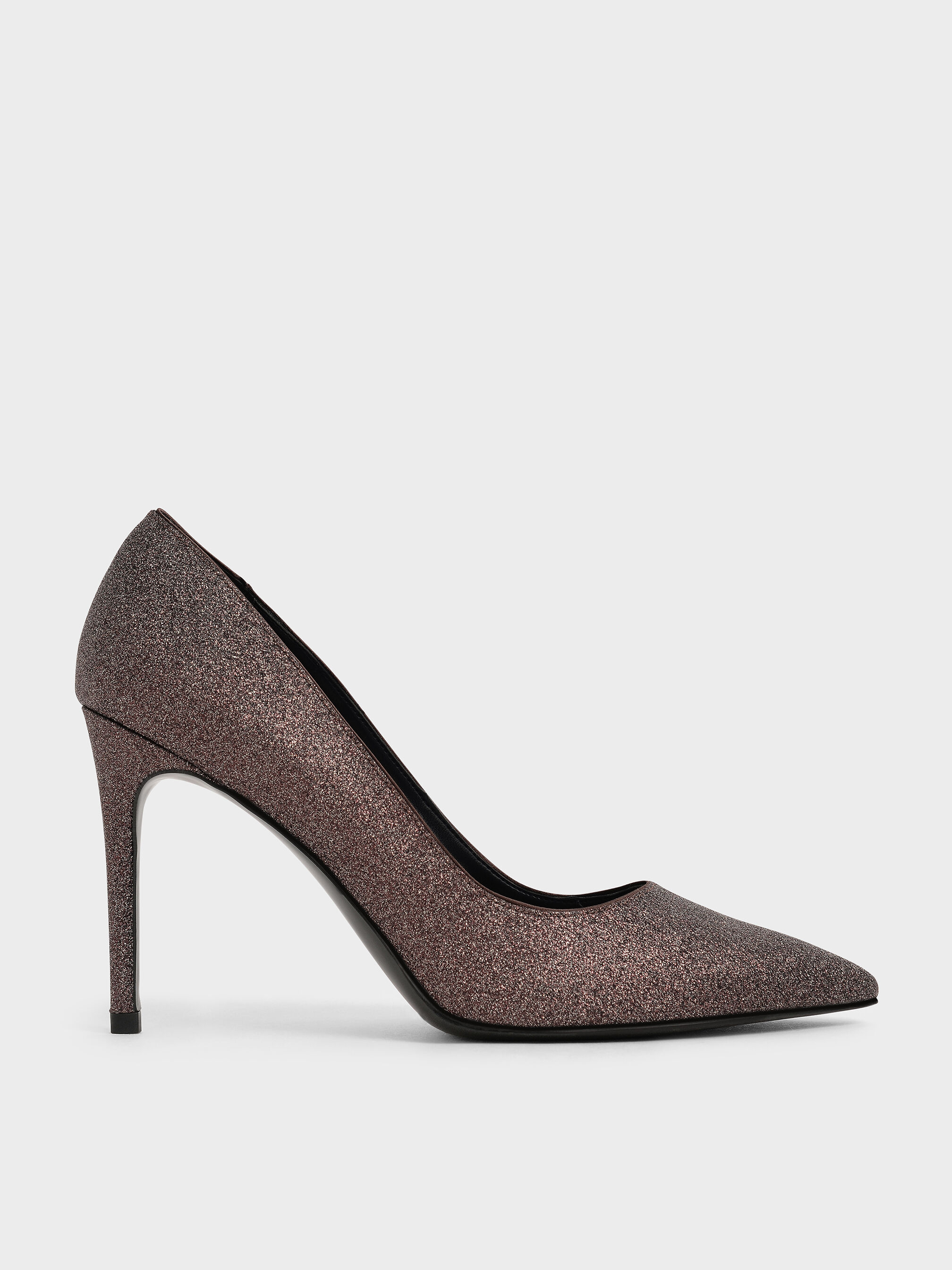 Dark Brown Glitter Stiletto Pumps 