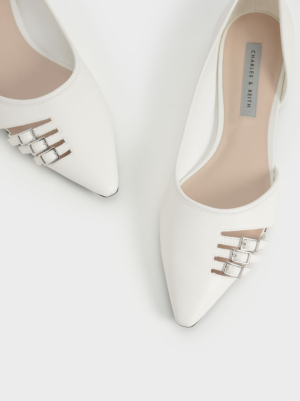 Half D'Orsay Cut-Out Ballerinas, White, hi-res
