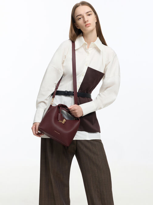 Mini Chance Turn-Lock Bucket Bag, Wineberry Red, hi-res