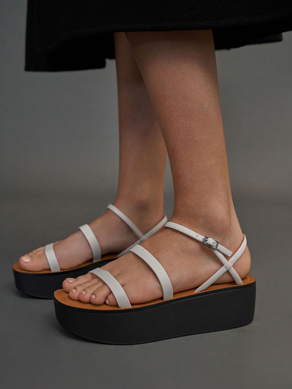 Strappy Flatform Sandals, Chalk, hi-res