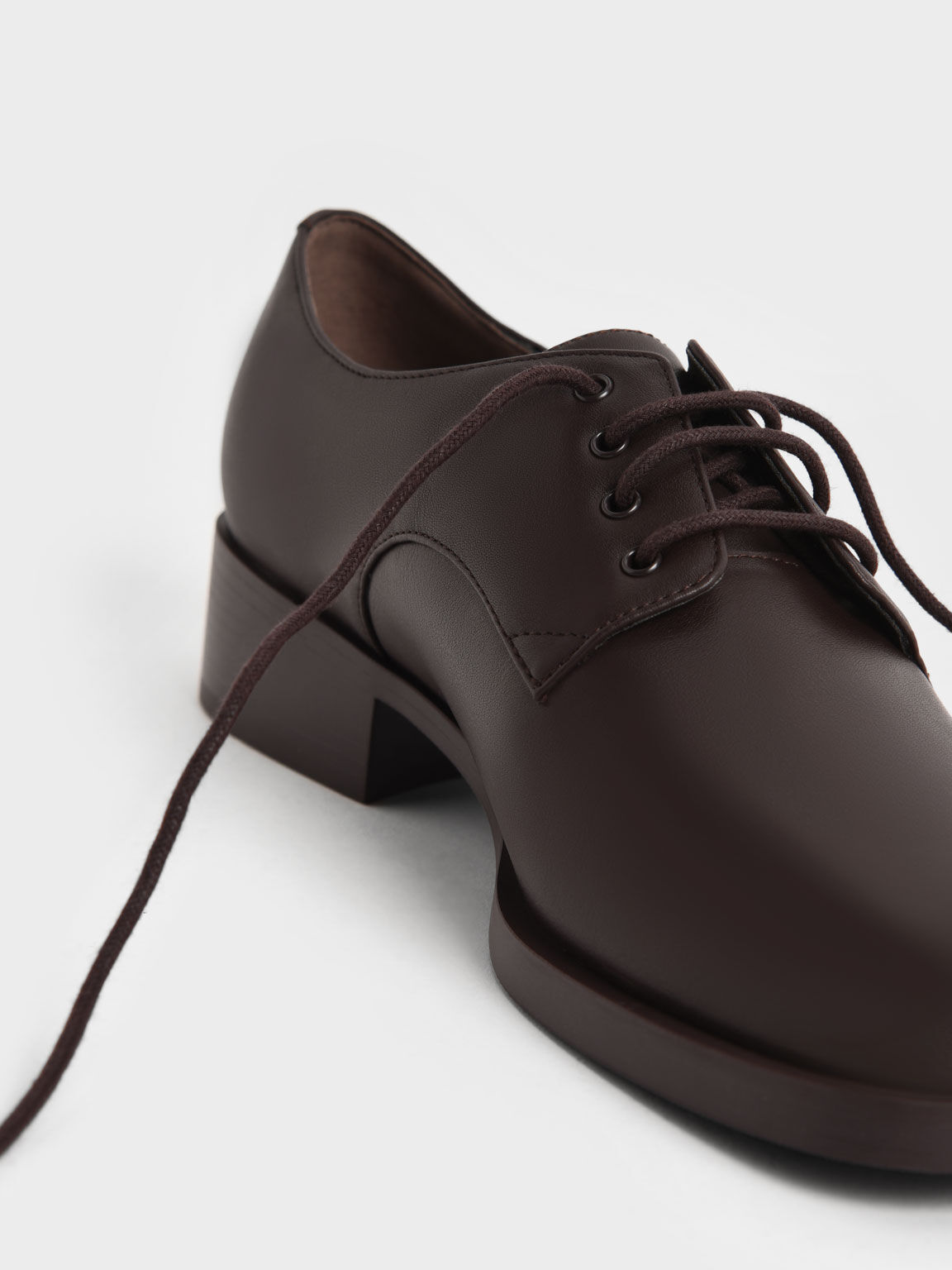 Lace-Up Square-Toe Oxfords, Dark Brown, hi-res