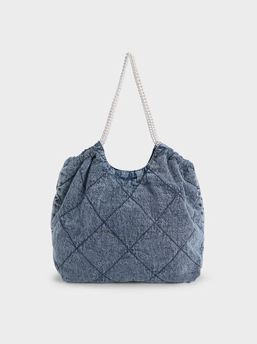 Bethel Denim Chain Handle Tote Bag, Denim Blue, hi-res