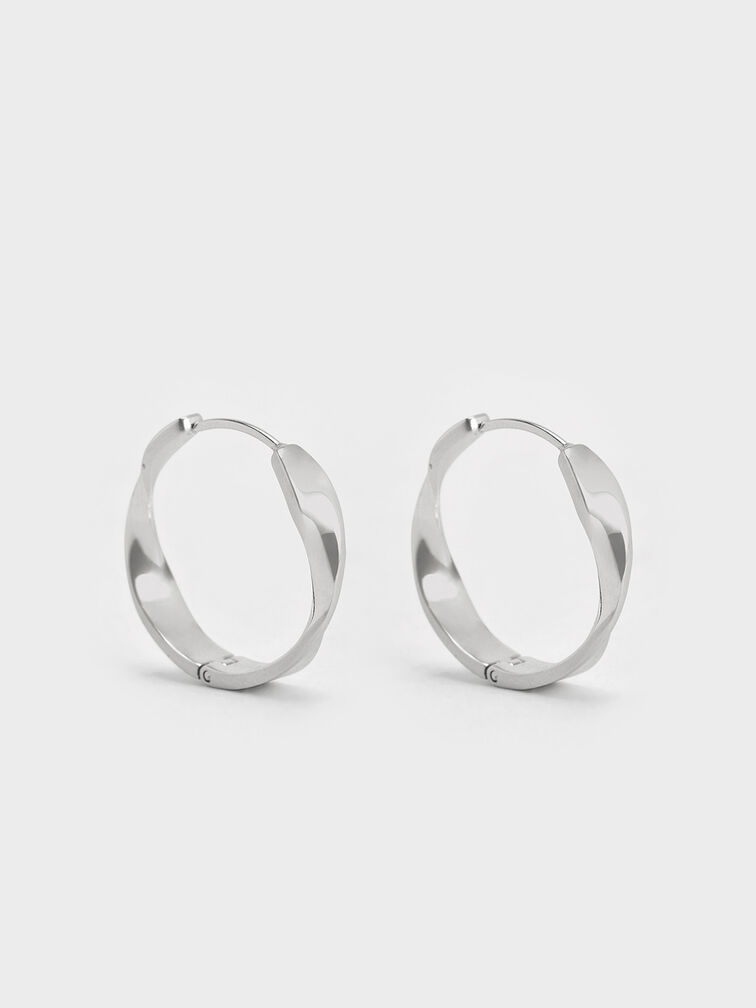 Pendientes de aro retorcidos Lena, Plateado, hi-res