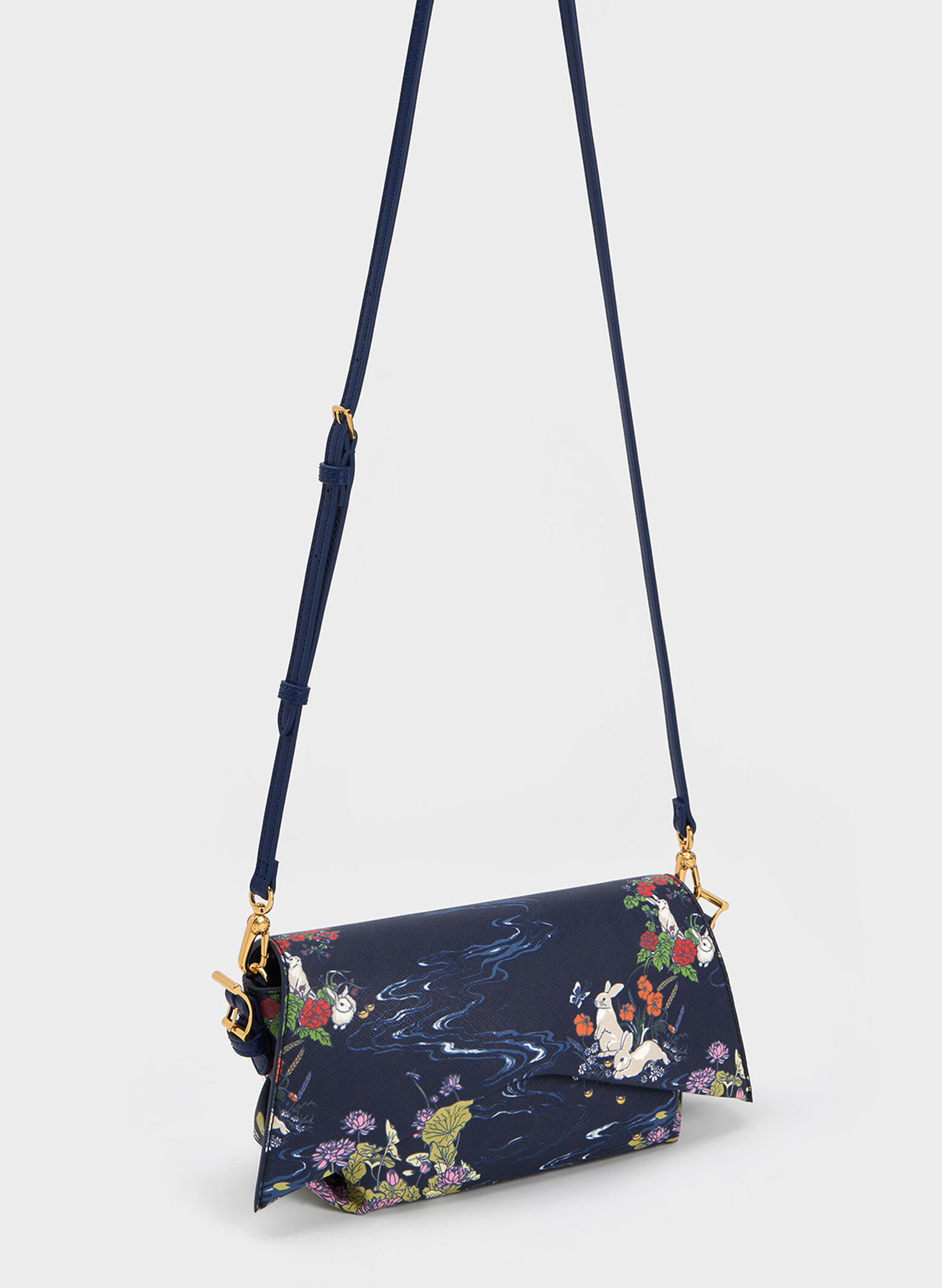 Rabbit Illustrated Geometric Bag, Navy, hi-res