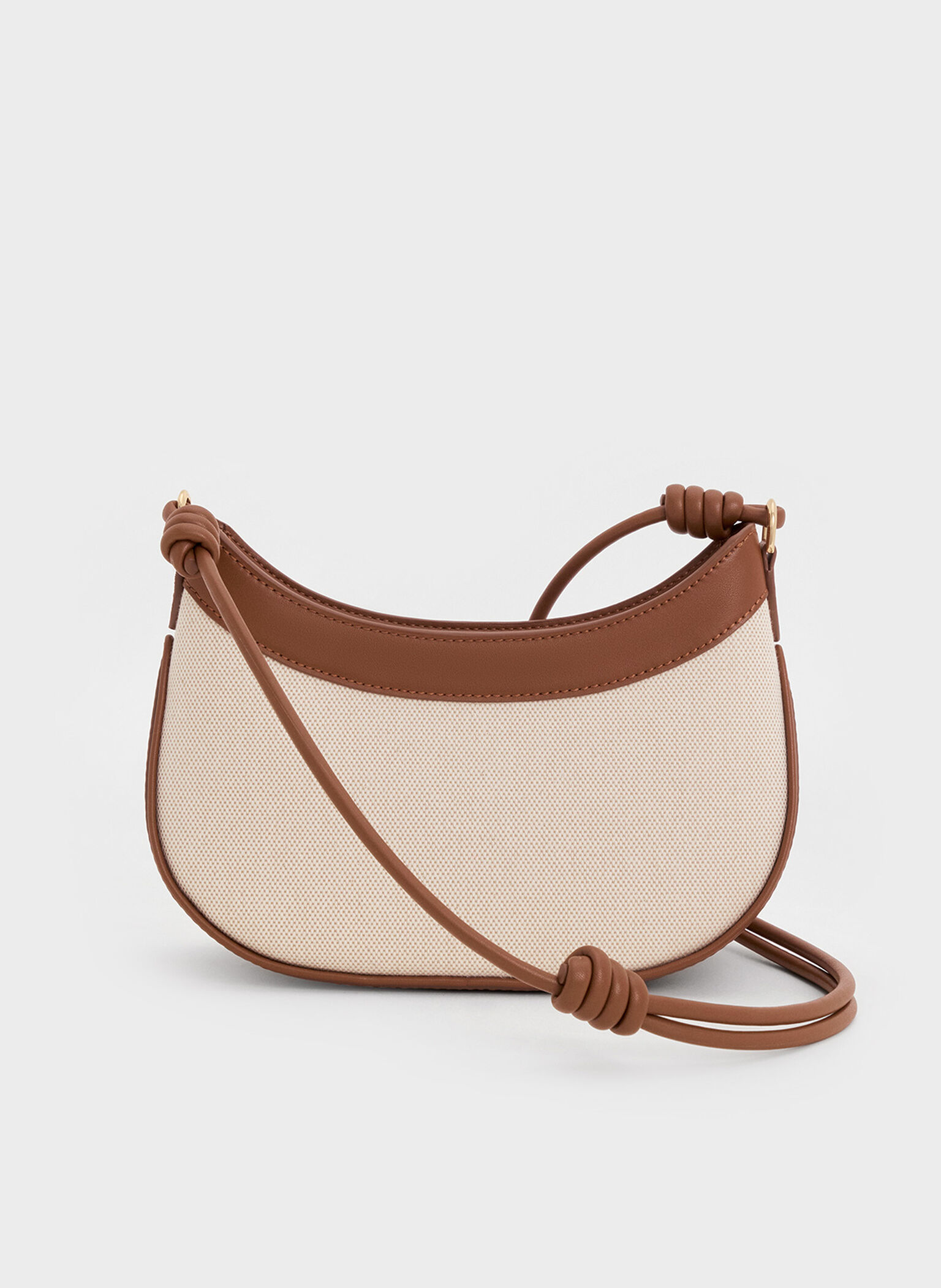 Sabine Bolsa de Ombro Curva com Alça Atada em Lona, Chocolate, hi-res