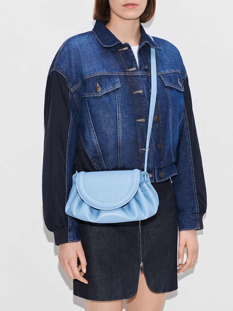 Blossom Curved Flap Crossbody Bag, Light Blue, hi-res
