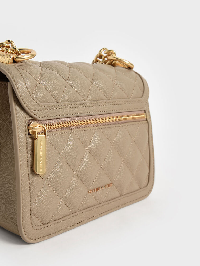 Sand Micaela Quilted Card Holder, CHARLES & KEITH
