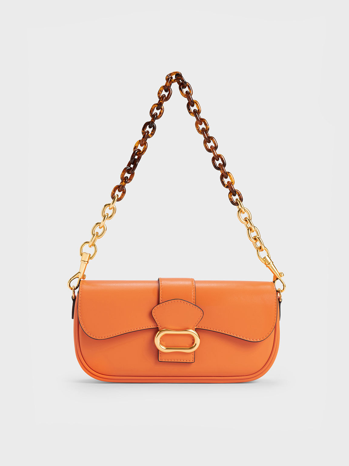 Daki Belted Curved Bag, Orange, hi-res