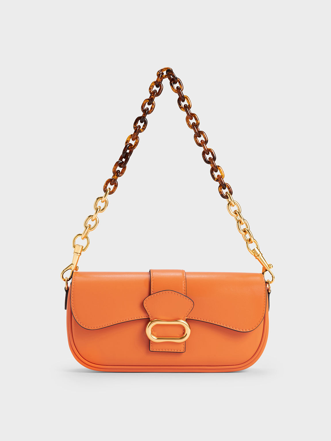 Daki Belted Curved Bag, Orange, hi-res