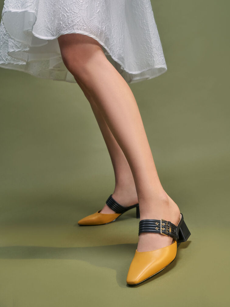 瑪莉珍方釦粗跟鞋, 黃色, hi-res
