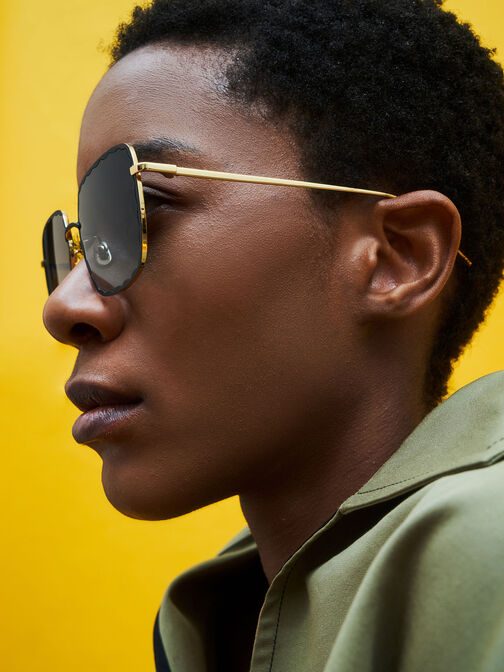 Scallop Trim Butterfly Sunglasses, Black, hi-res