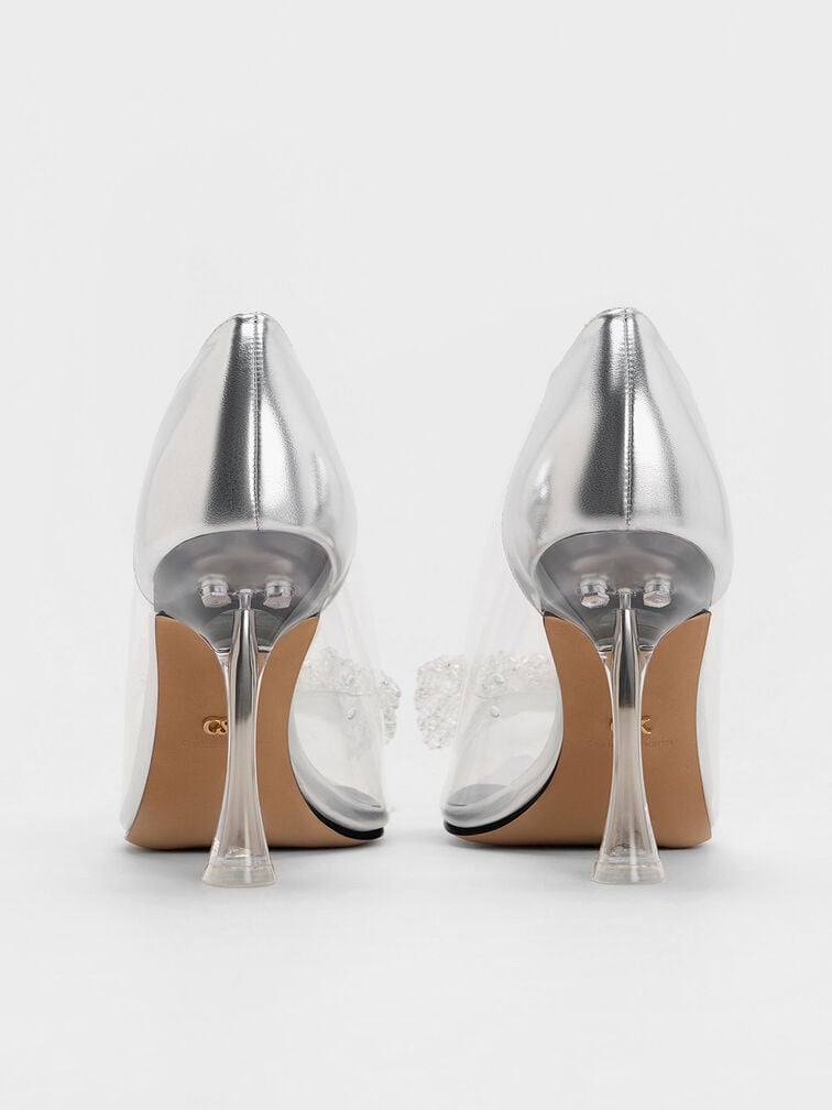 See-Through Beaded Bow Pumps, Clear, hi-res