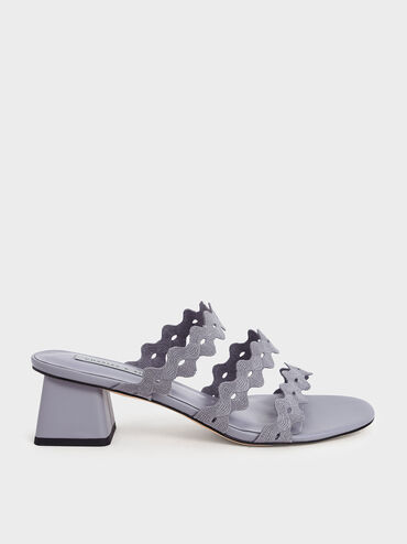 Grosgrain Scallop Mules, Grey, hi-res