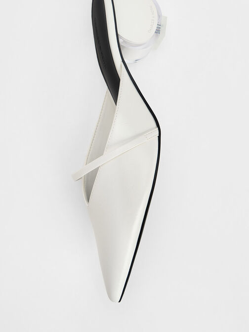 Crinkle-Effect Sculptural-Heel Pointed-Toe Mules, White, hi-res