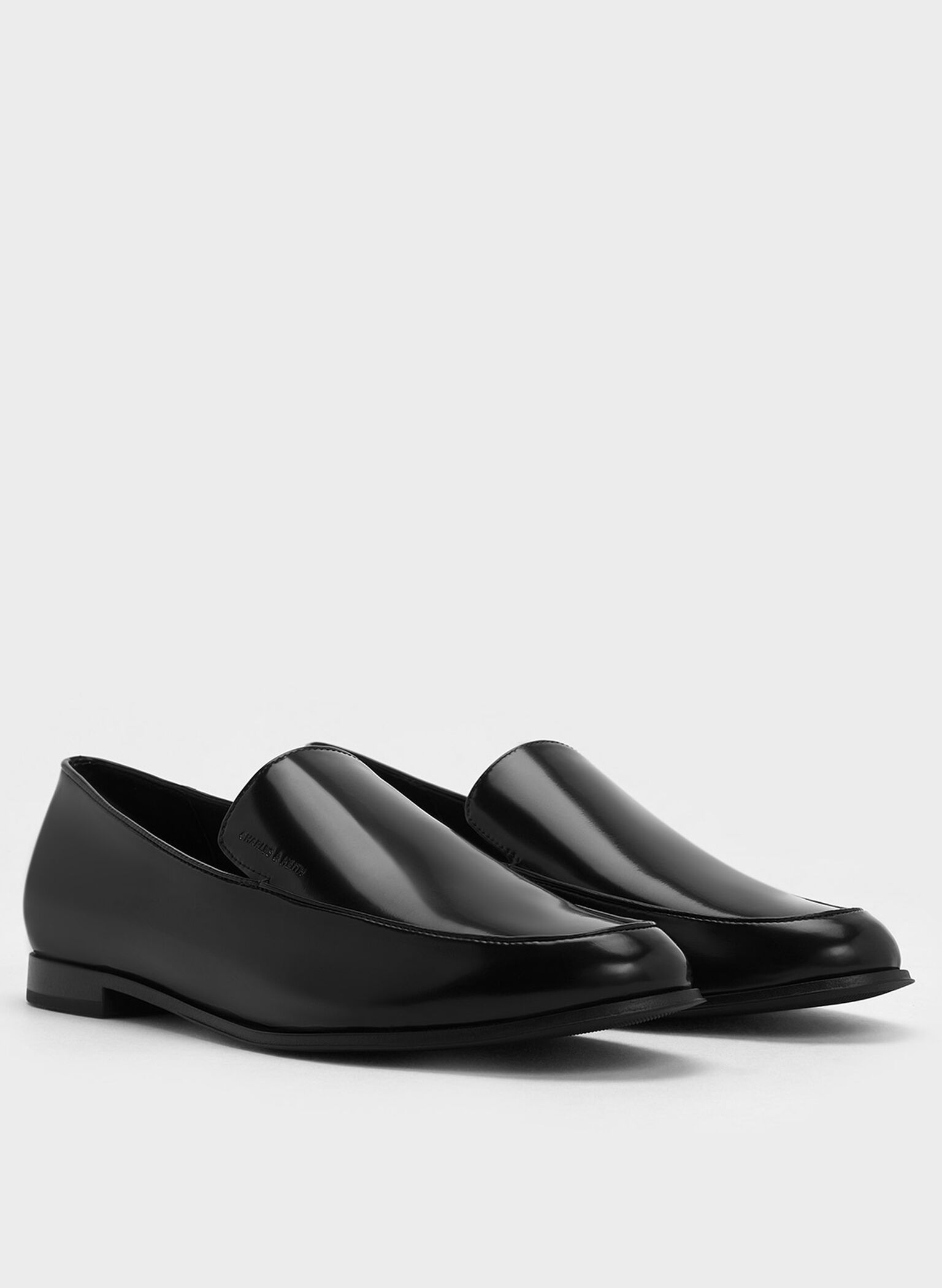 Almond-Toe Stitch-Trim Loafers, Black Box, hi-res