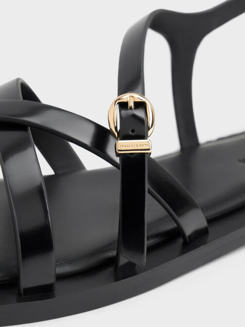 Strappy Crossover Slingback Sandals, Black Box, hi-res