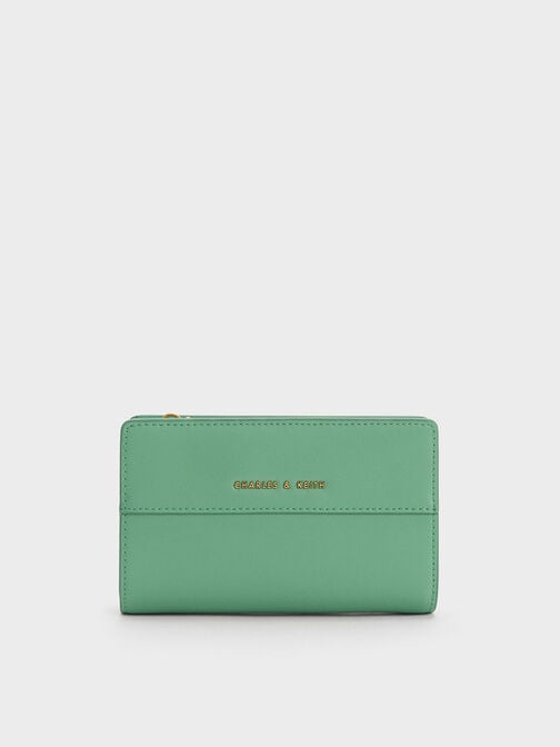 Snap Button Small Wallet, Green, hi-res