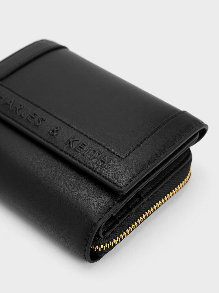 Stitch-Trim Front Flap Wallet, Black, hi-res