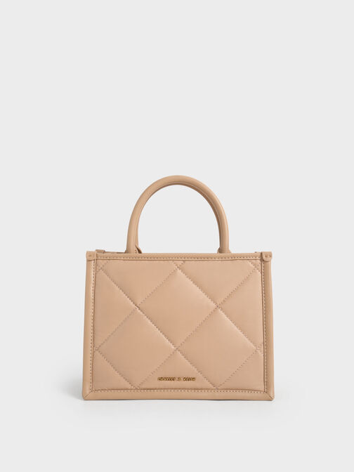 Celia Quilted Tote Bag, Beige, hi-res