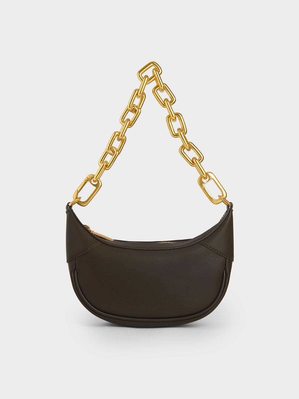 Shalia Chain-Handle Moon Bag, Dark Moss, hi-res