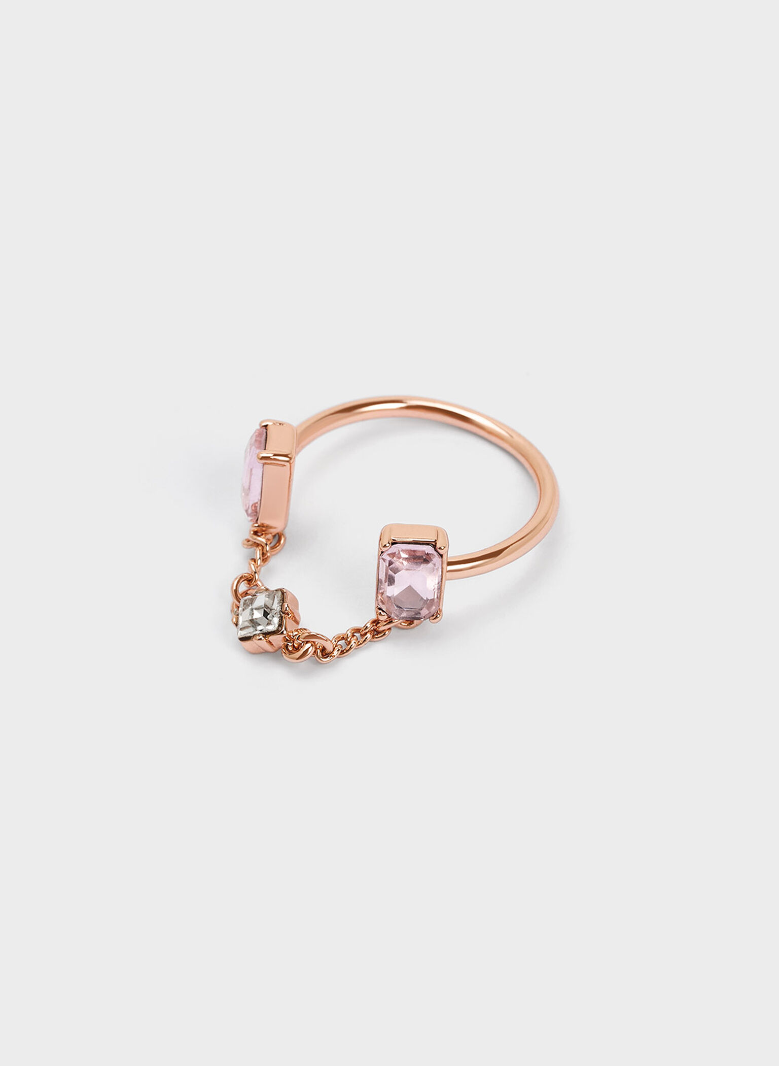 Zira Crystal Chain-Link Open Ring, Rose Gold, hi-res