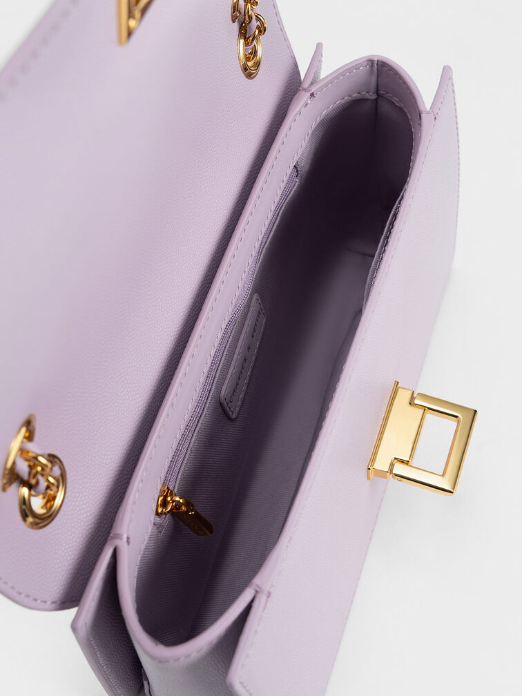 Metallic Accent Front Flap Bag, Lilac, hi-res