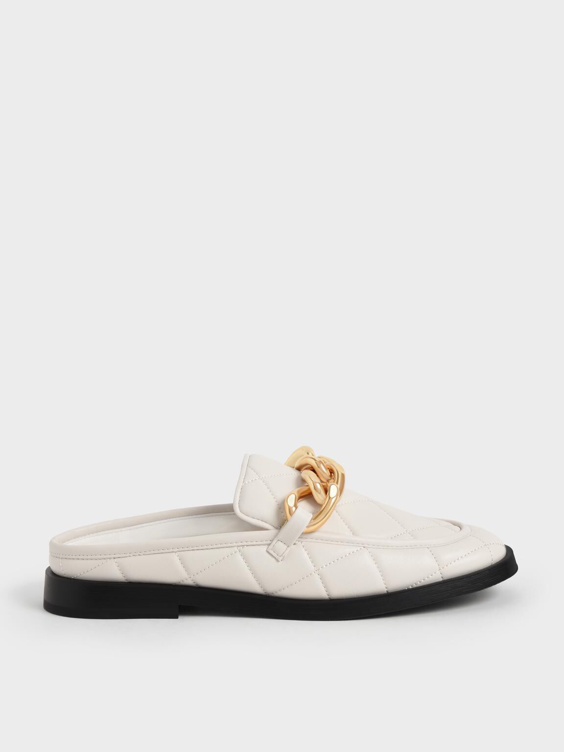 Quilted Chain Loafer Mules Chalk