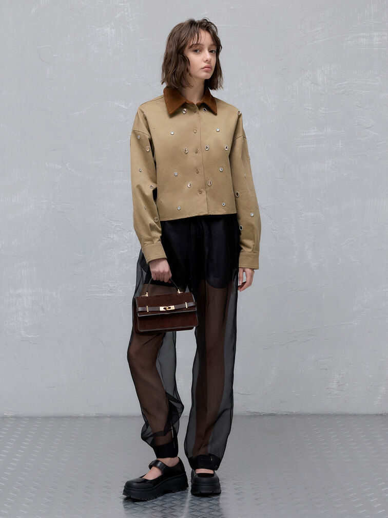 Arlet Recycled Suede Belted Top Handle Bag, Espresso Brown, hi-res