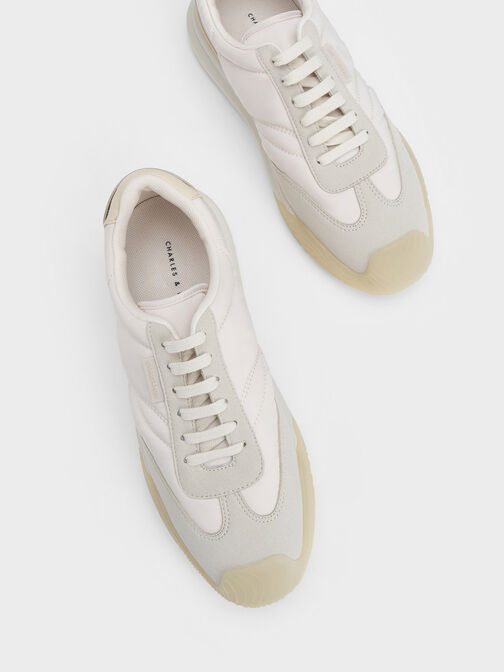 Microfibre & Nylon Low-Top Sneakers, Sand, hi-res