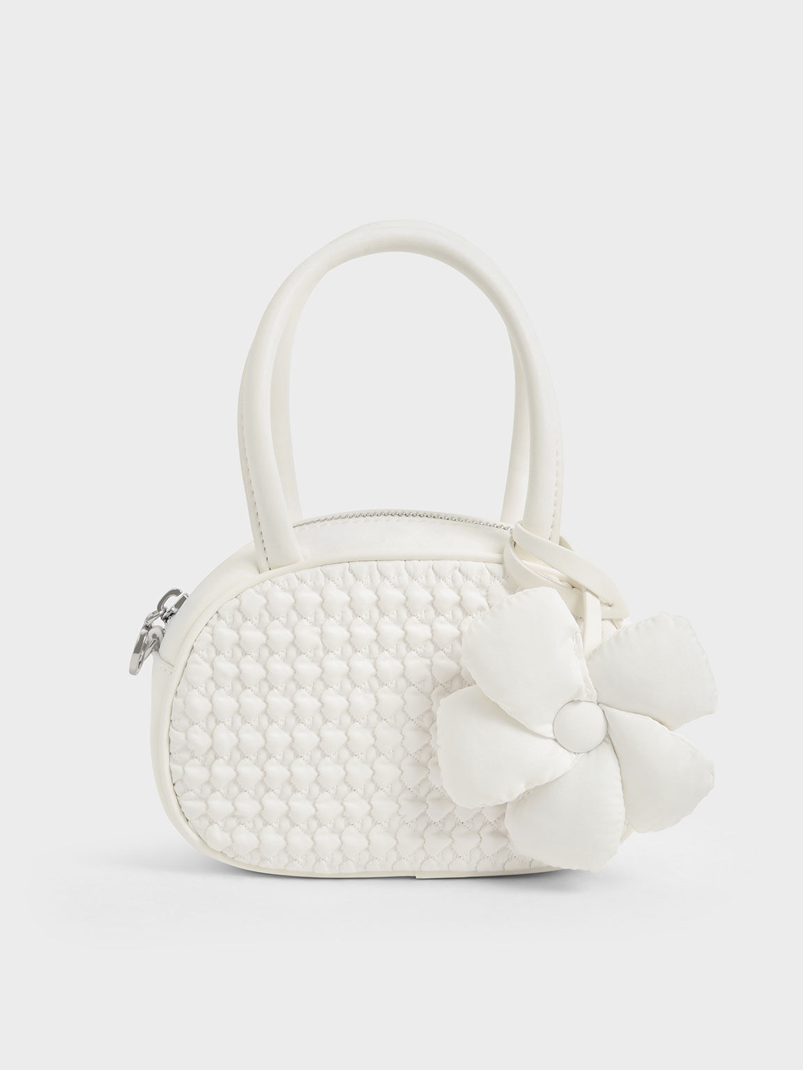 Nylon Textured Top Handle Bag, White, hi-res