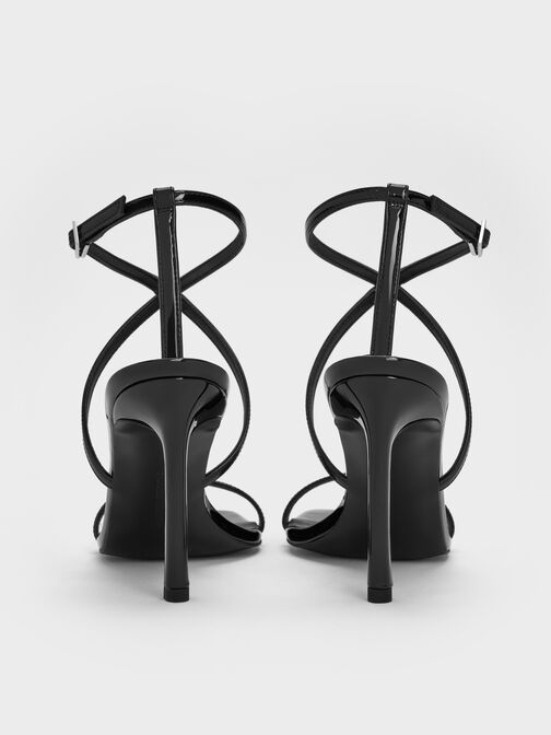 Patent Strappy Heeled Sandals, Black Patent, hi-res