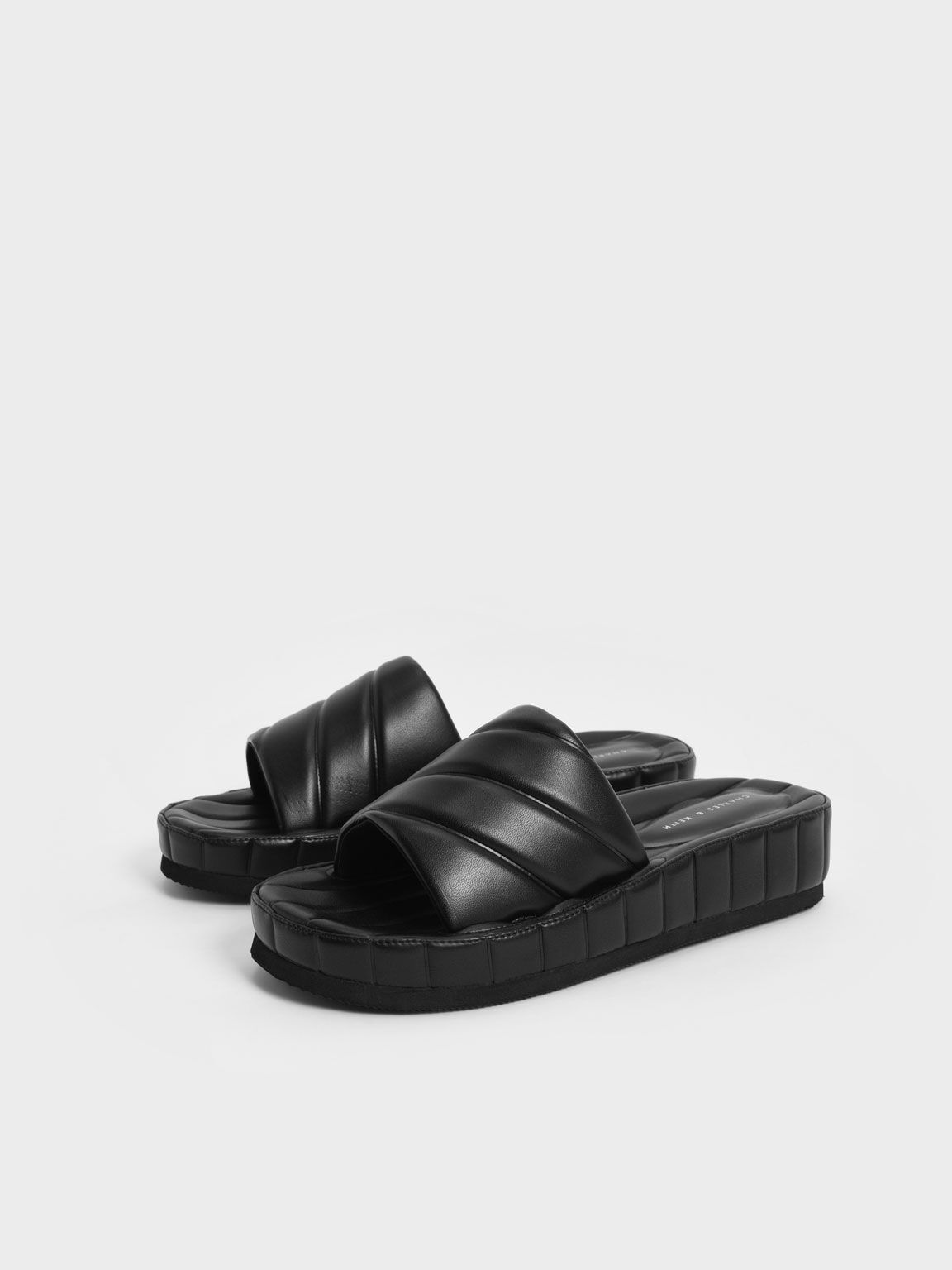 Puffy Flatform Slide Sandals, Black, hi-res