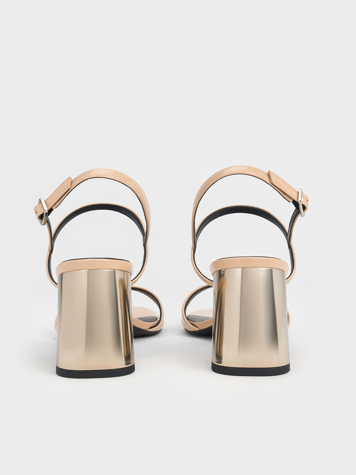Nude Patent Metallic-Heel Slingback Sandals - CHARLES