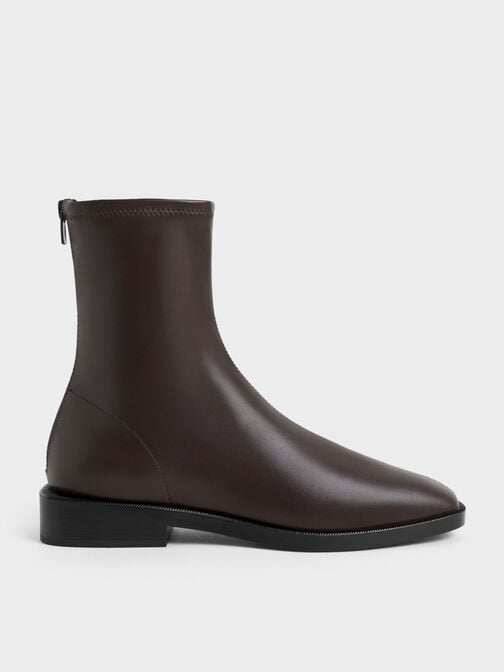 Square Toe Zip-Up Ankle Boots, Dark Brown, hi-res