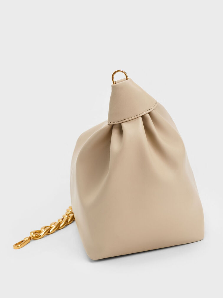 Bolso hobo grueso con eslabones de cadena, Beige, hi-res