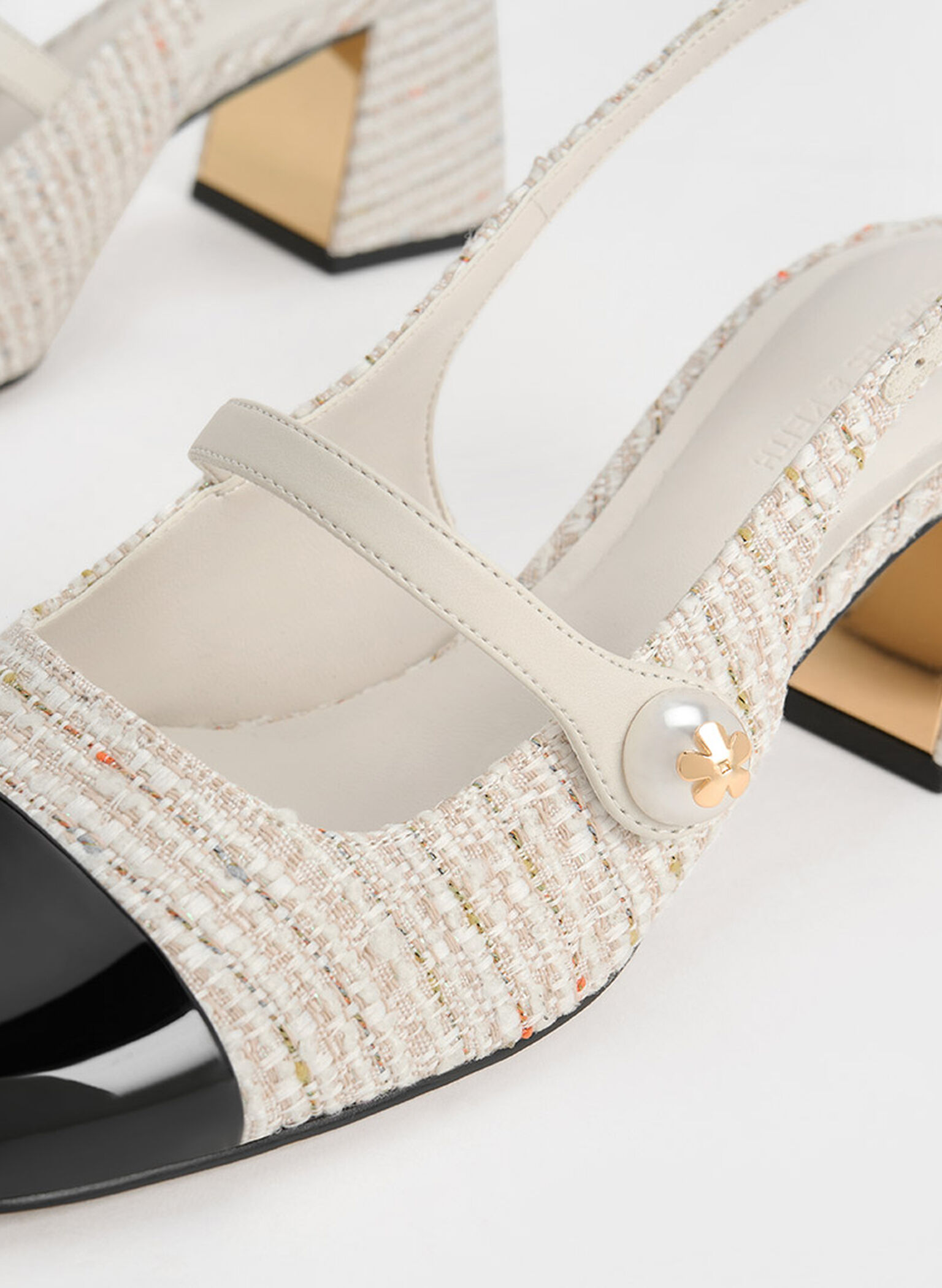 Aeryn Tweed Pearl-Embellished Slingback Pumps, Cream, hi-res