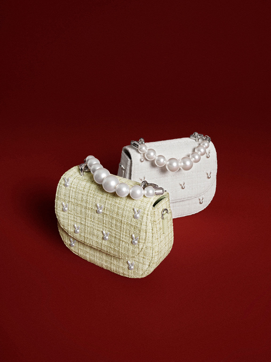 Bunny Tweed Beaded Handle Bag, Green, hi-res