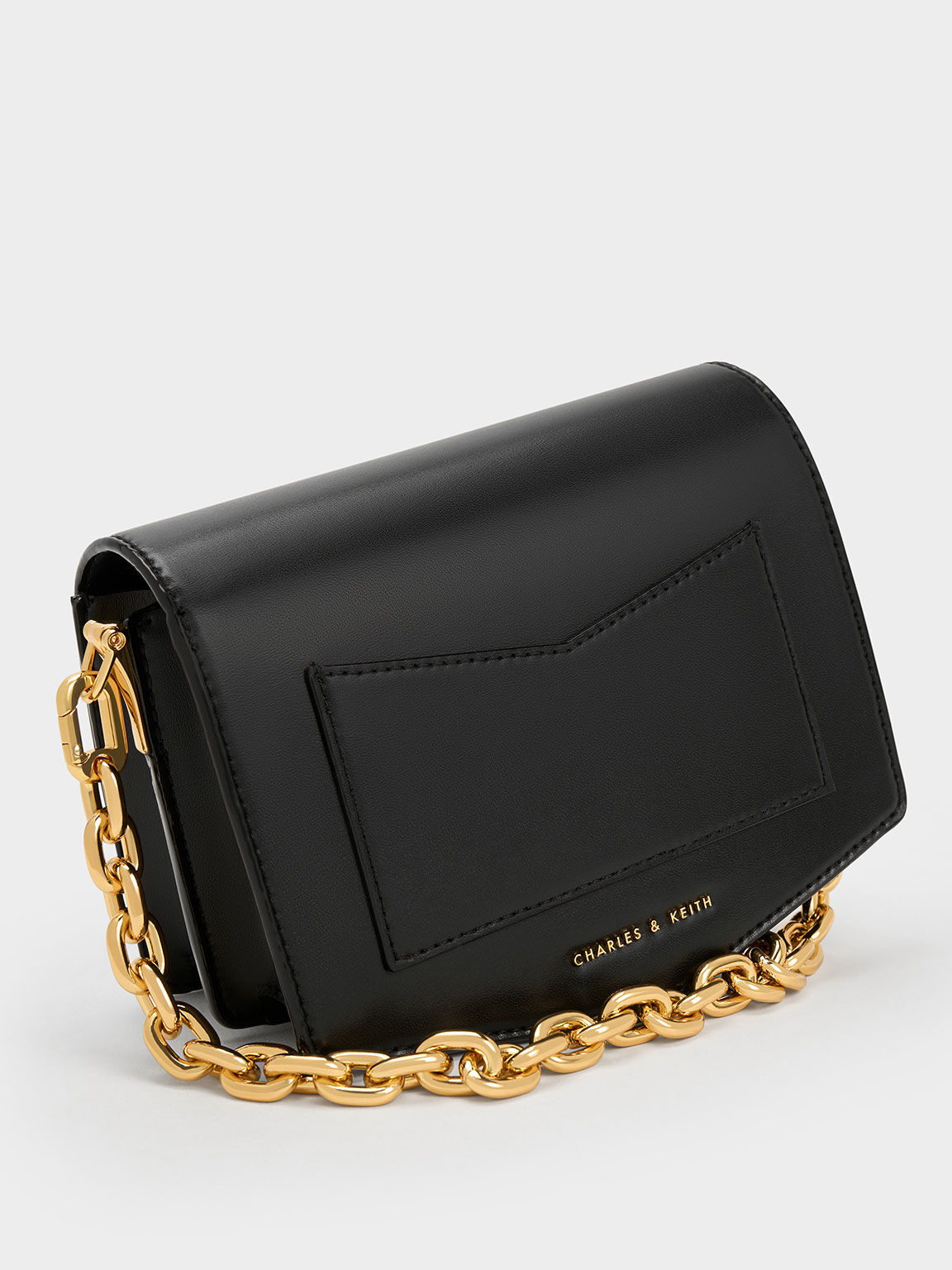 Lock-Motif Geometric Crossbody Bag, Black, hi-res