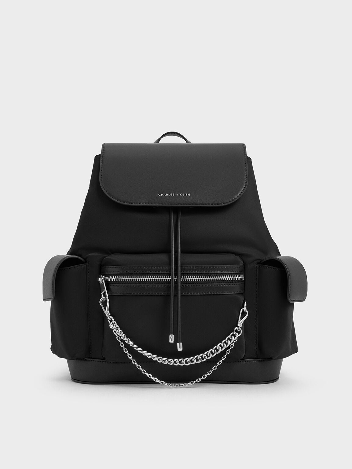 Noir Nylon Puffy Chain Link Backpack CHARLES KEITH SG