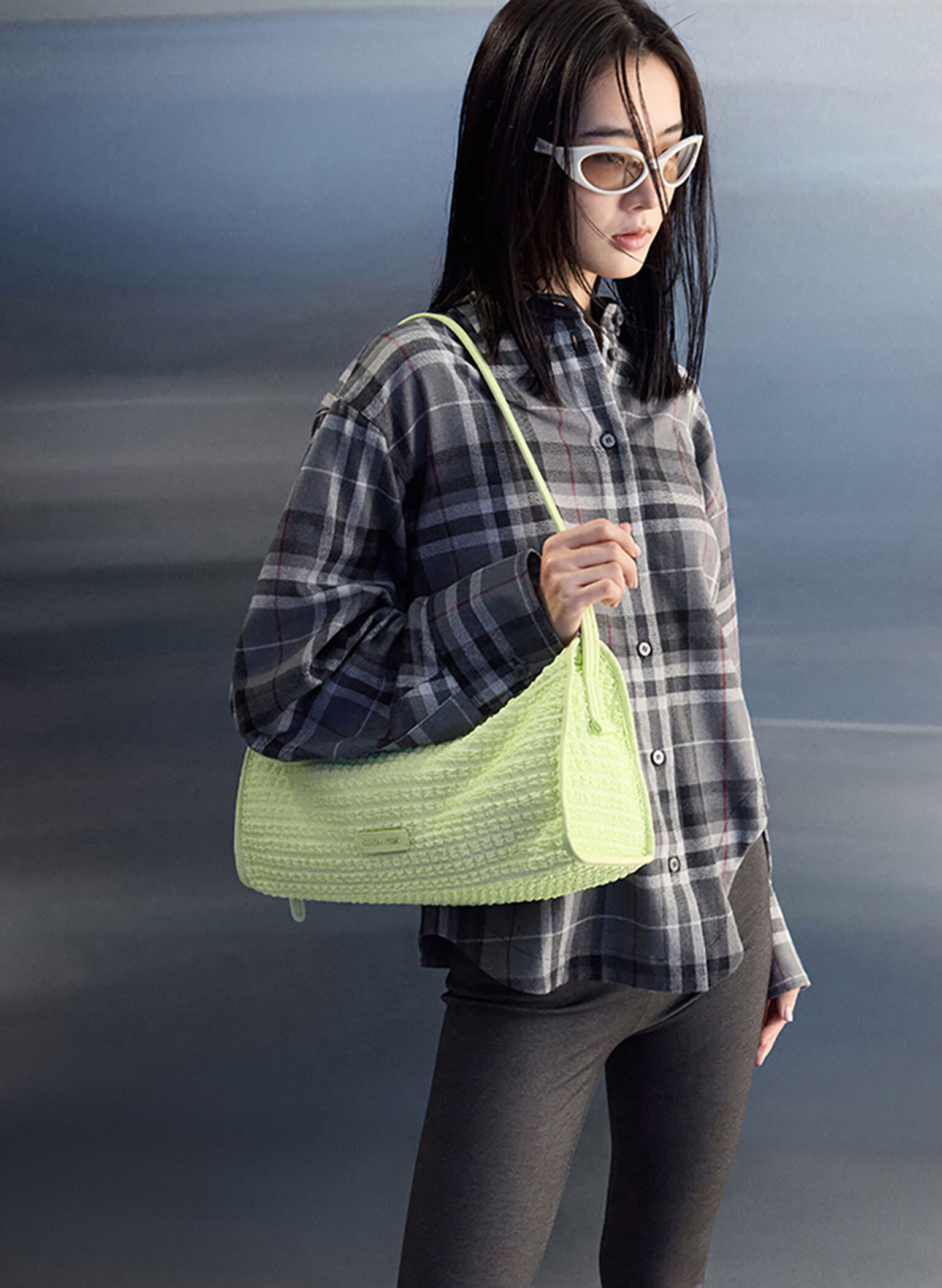 Textured Elongated Shoulder Bag, Zesty Green, hi-res