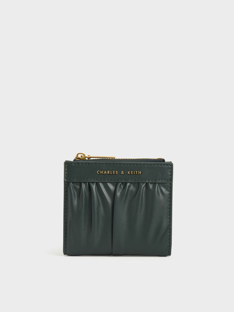 Thea Ruched Short Wallet, Dark Green, hi-res
