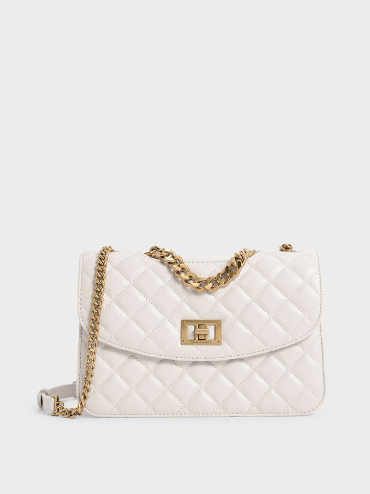 Ivory Quilted Chain Bag - CHARLES & KEITH SG